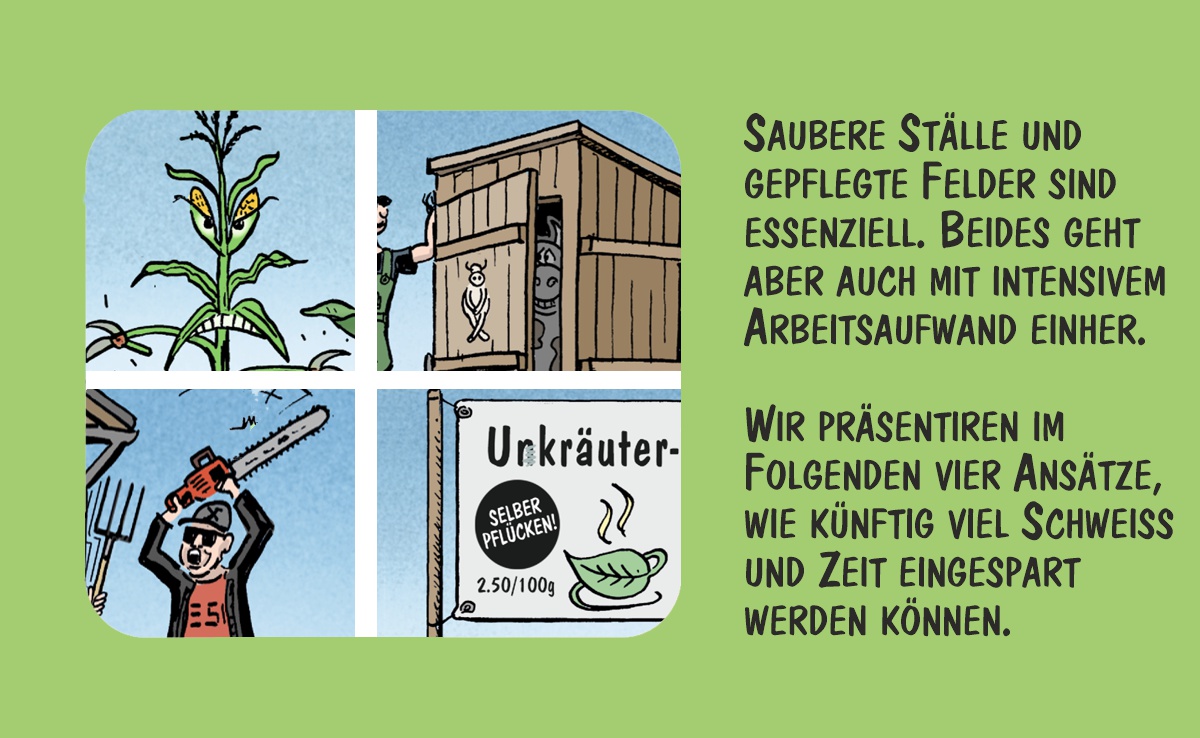 Cartoon von Marco Ratschiller/Karma: Saubere Ställe und gepflegte Felder