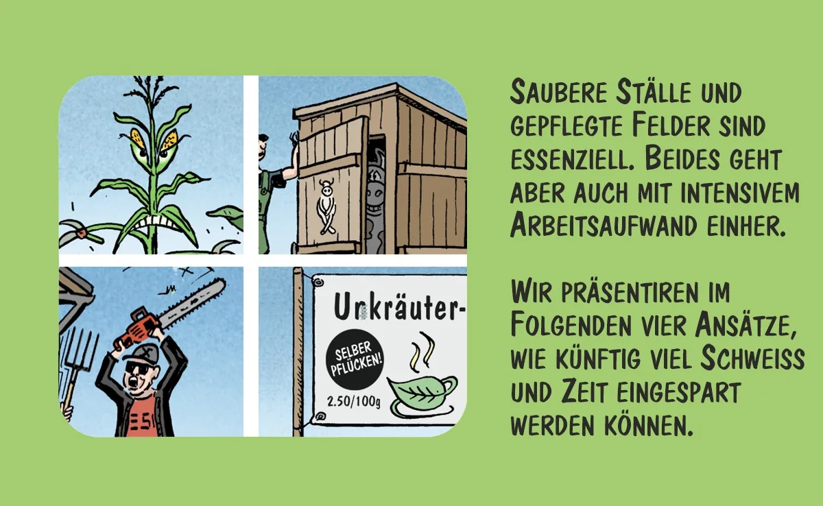 Cartoon von Marco Ratschiller/Karma: Saubere Ställe und gepflegte Felder