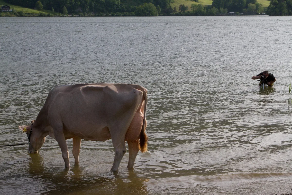 be0e5c68cdc2f995ad8050334dd893f8ee44cc85 Voller Körpereinsatz: Fotoshooting mit Glenn Glena am bzw im Lauerzsersee. (Bilder Konrad Lustenberger/zVg)