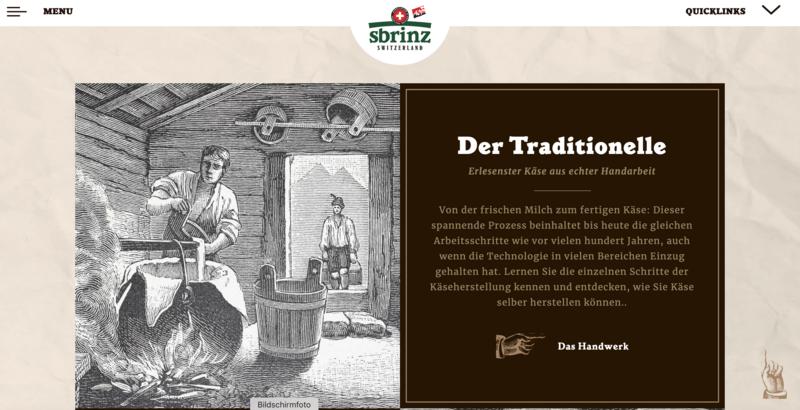Die neue Website der Sbrinz Käse GmbH informiert unter anderem über Herkunft des Sbrinz AOP. (Bild Screenshot sbrinz.ch)