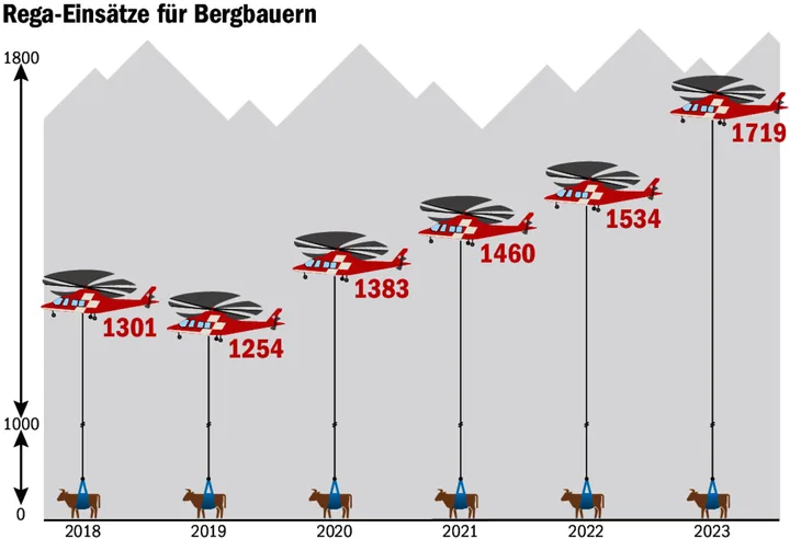 66afa3d18a2a214402c8ccdc8e6eb8abced2bb1b906006473d34939320cb3bd3 So viele Male hob die Rega 2023 für Kühe ab