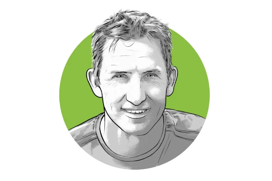 c6e8a29753d1fc37bfe1dae85f6760a181e98a7e Beat Schmid, «die grüne»-Redaktor Landtechnik. Illustration: Bruno Muff