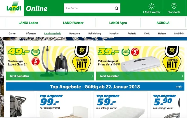 a65ec9a5d0184069c824c34fea7b33fa64f7690f Seit Oktober kann Landi-Produkte auch online bestellen. (Screenshot landi.ch)