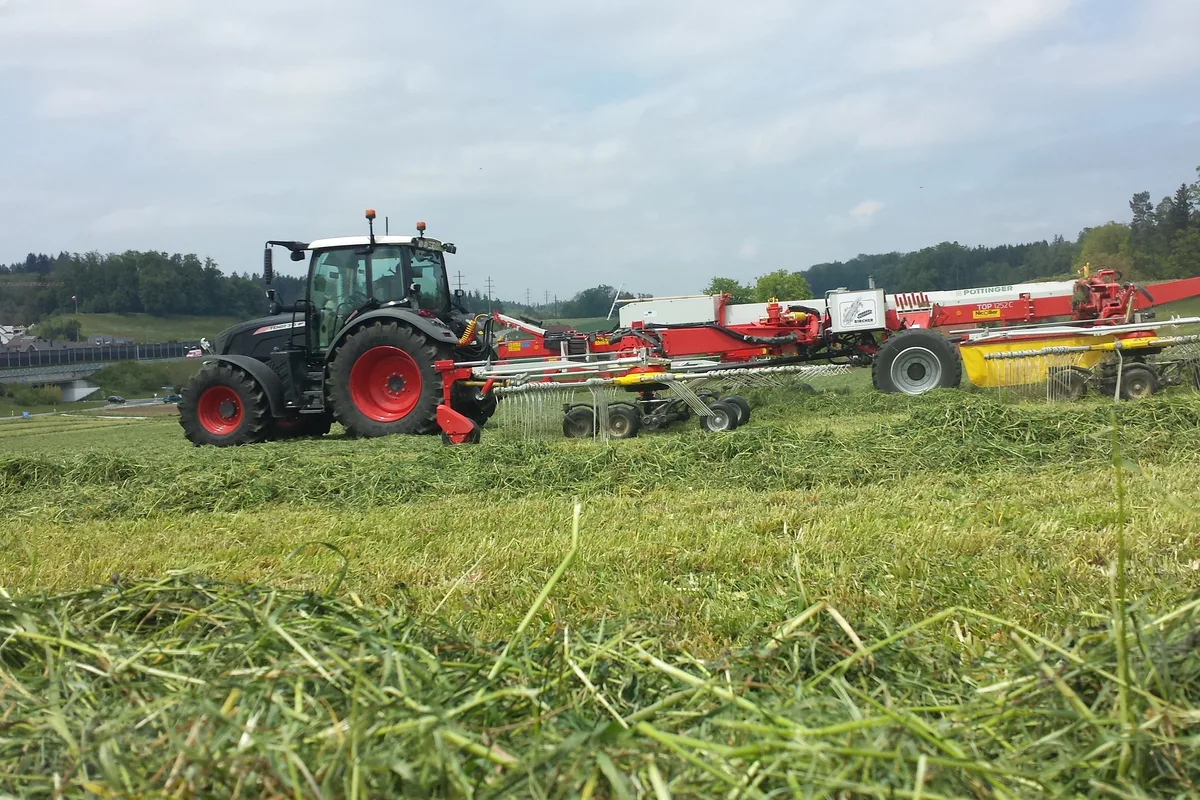 Vierfach-Schwader Mit dem Vierfachschwader können auch bei wenig Futter grosse und gleichmässige Schwaden angelegt werden.