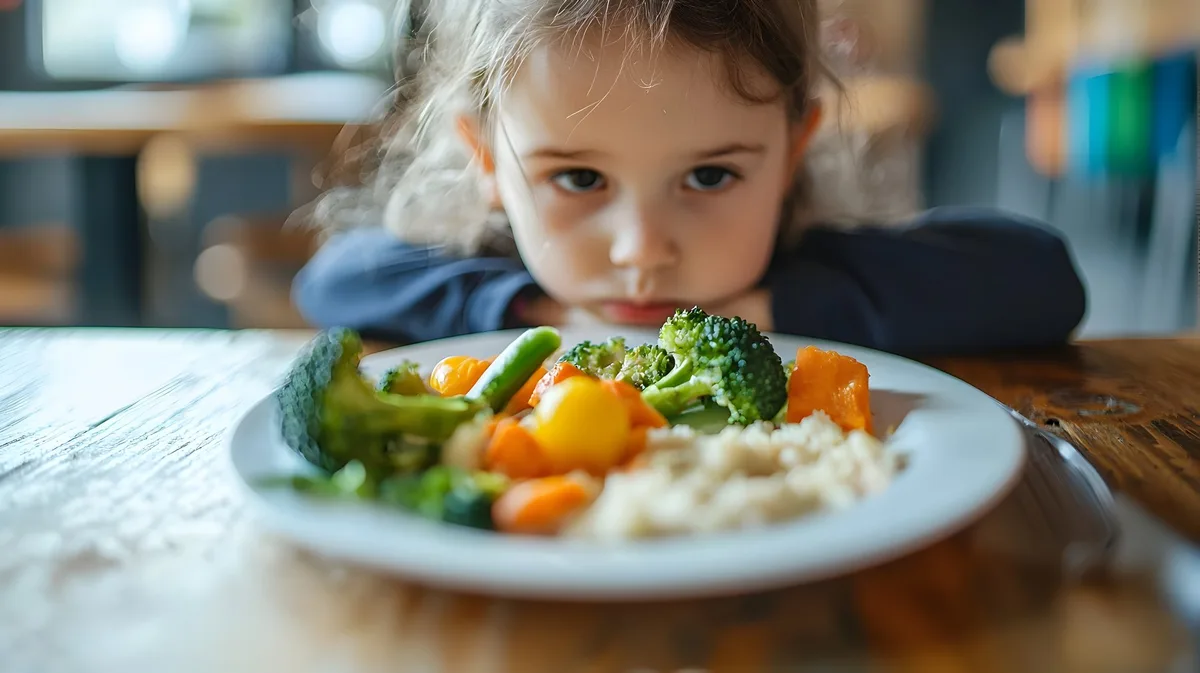 AdobeStock_945919130 Child Neglecting Vegetables Amidst Untouched Meal on Plate