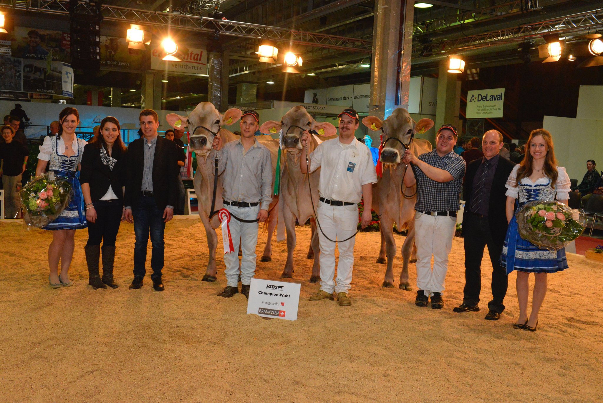 Vizechampionne und Championne Euter alt: Jongleur Soraya, Matthias und Markus Süess, Andwil. Championne und Vizechampionne Euter alt: Jongleur Elisa, Adrian Arpagaus, Falera. Ehrenerwähnung: Zinsli’s Jongleur Wachtel, Martin Zinsli, Thalkirch. (Bild IGBS)