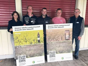 Die IG Pro Kulturland mit Bettina Hübscher, Lukas Pflugshaupt, Daniel Hess, Elmar Hüppi und Heinrich Wintsch. Die Plakate werden auf die betroffenen Ackerflächen platziert.