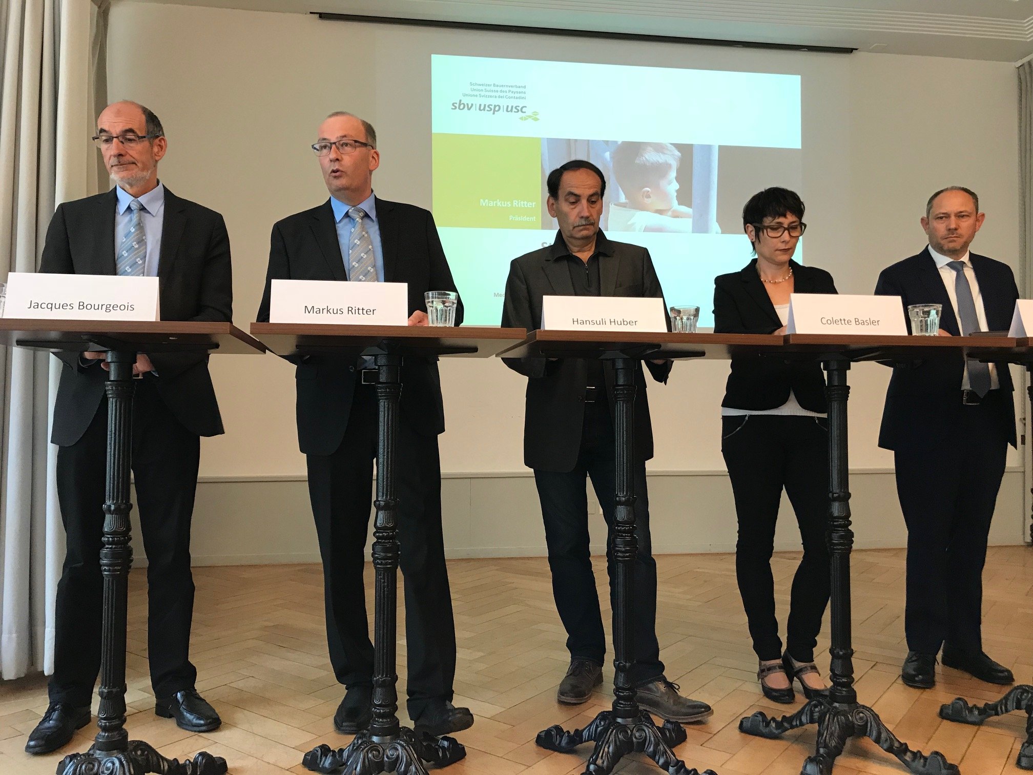 Plädierten für eine Rückweisung der Gesamtschauf: Jacques Bourgeois, Markus Ritter, Hansuli Huber, Colette  Basler und Christof Lehmann (v.l.n.r.). Bild akr