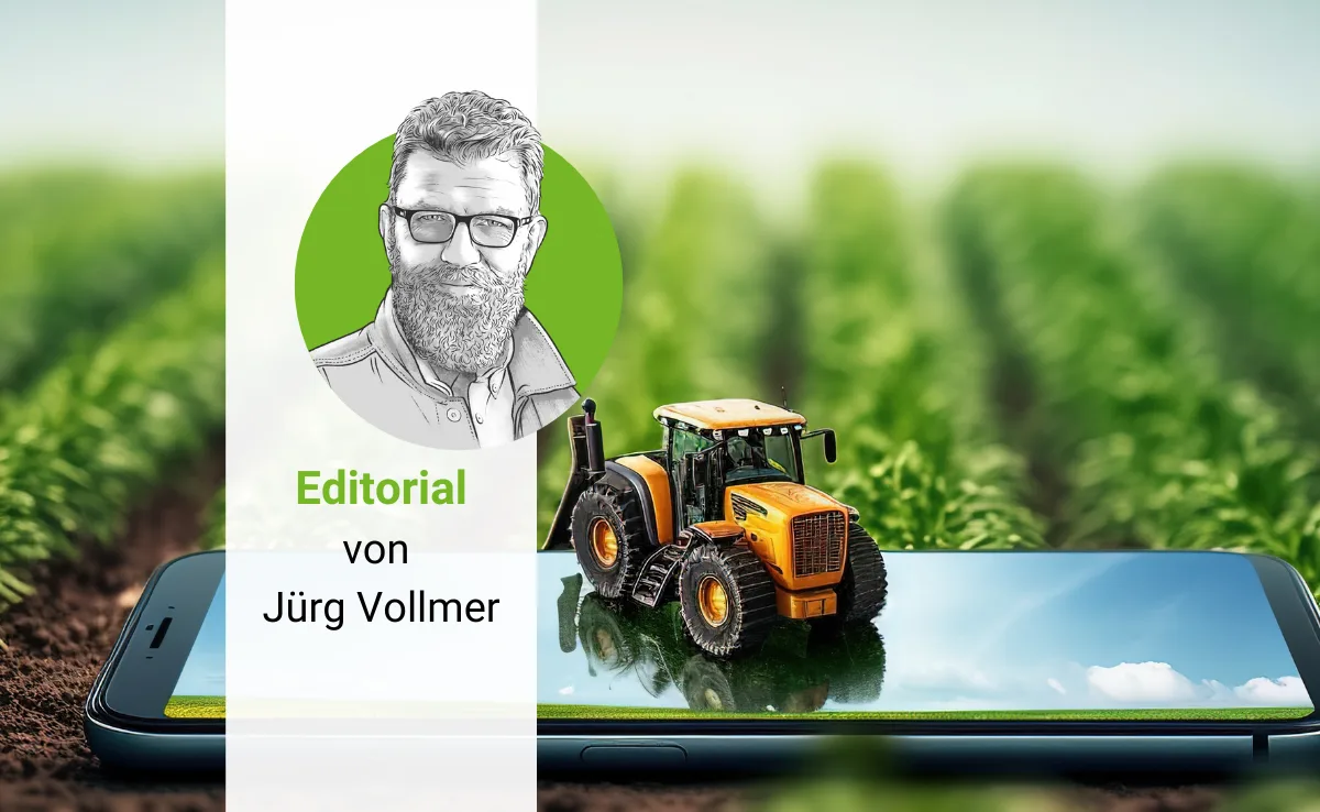 diegruene-editorial-spielzeug-traktor-vollmer-juerg Symbolbild mit Spielzeug-Traktor und dem Porträt von Jürg Vollmer.