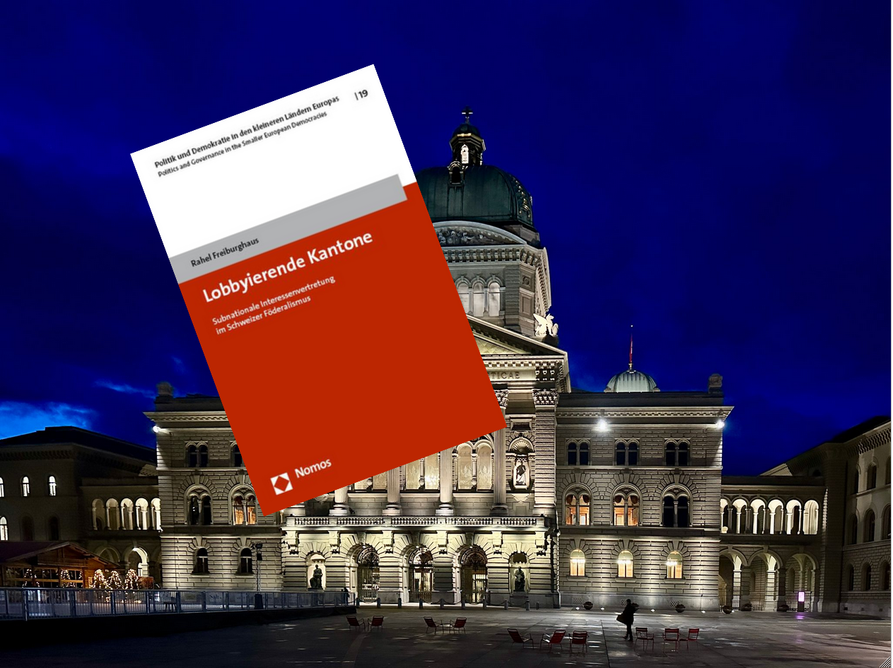 Buchcover «Lobbyierende Kantone» vor dem Bundeshaus.