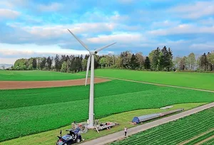 Das neue rund 28 m hohe Windrad mit doppelter Leistung wurde im Diegenstal, Rickenbach letzte Woche in Betrieb genommen.