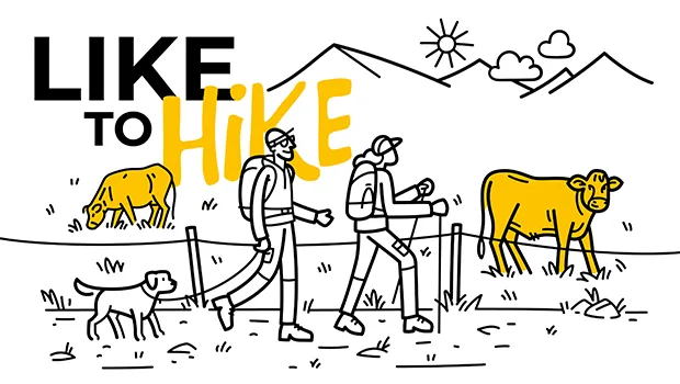 8cc0fb39aa8ff5e2dc6e98299f6fb1f7faa396b5 «Like to Hike» ist eine Zusammenarbeit von Mutterkuh Schweiz und dem Verband Schweizer Wanderwege, um Unfälle auf Bergwiesen zu vermeiden. (Bild like-to-hike.ch)