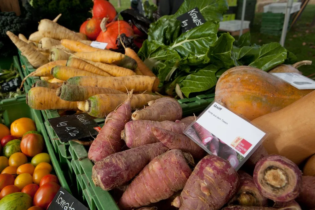 Marktauslage-Karotten-PSR Seltenes anpflanzen und kochen: Pro Specie Rara startet neues Projekt
