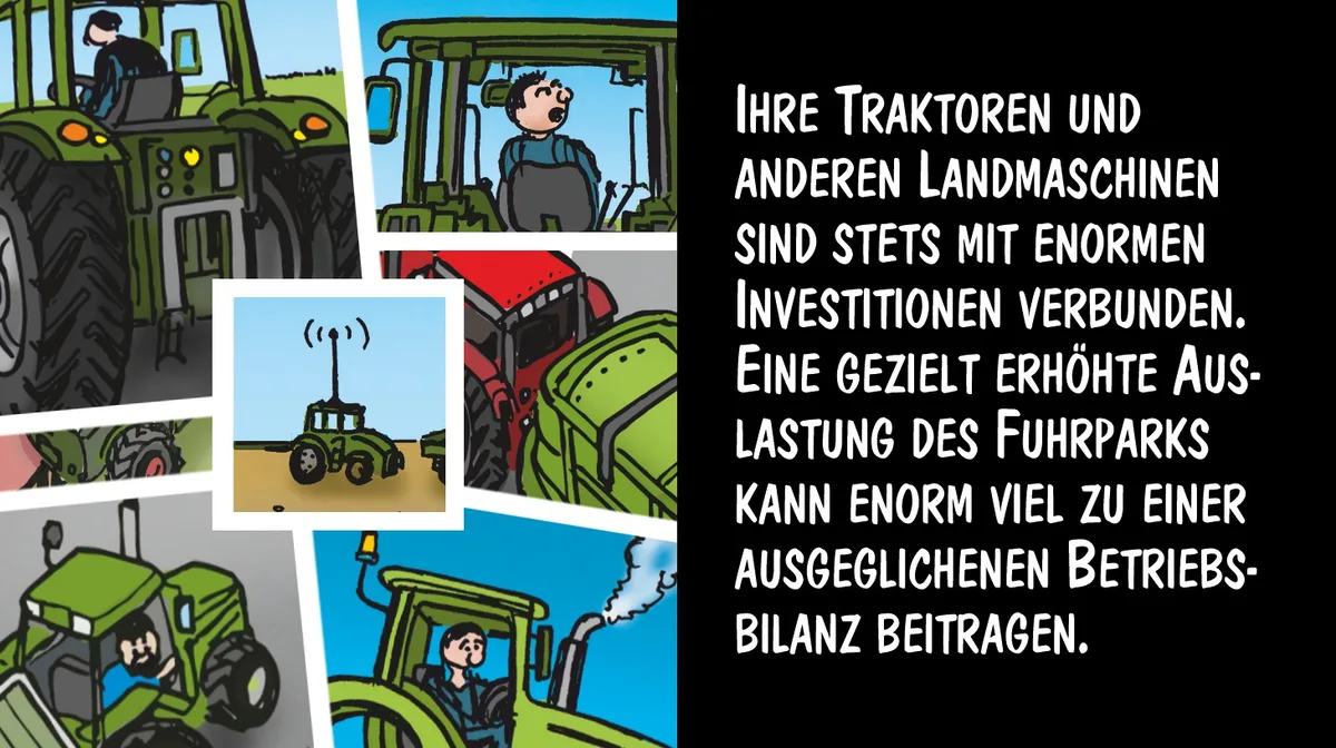 Eine gezielt erhöhte Auslastung des Fuhrparks kann  etwas zu einer ausgeglichenen Betriebsbilanz beitragen. Cartoon: Marco Ratschiller/Karma