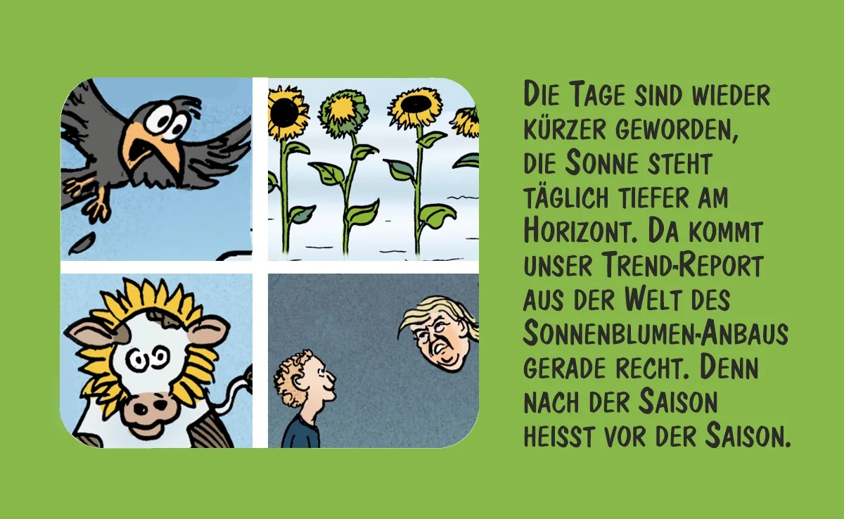 Cartoon von Marco Ratschiller/Karma: Der Trend-Report zur Sonnenblume