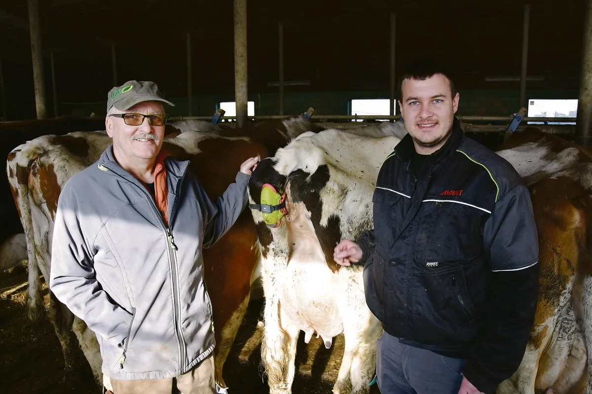 cabee06c7beba21a0c434edf6431baa00586e0a9 Walter und Sohn Bruno Schütz setzen auf «Moocall». Die Manschette erkennt aufgrund des Bewegungsmusters des Schwanzes, wann die Wehen bei der Kuh einsetzen. (Bilder Katrin Erfurt)