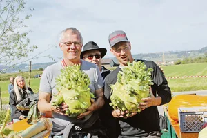 Der Kohlrabi von Roman Brander (links) wog ein paar Gramm mehr als derjenige von Uwe Heller.
