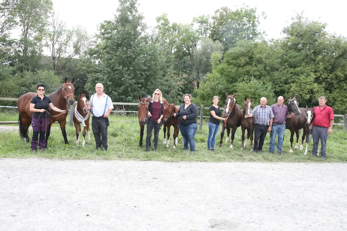 Die_vier_Rappelsieger_Andreas_Sommer_mit_Neo__Nathalie_Rentsch_mit_Feya__Hans_Lo__ffel_mit_Charlie_und_Fritz_Bu__rki_mit_Jill Die Fohlen aus dem Oberemmental haben sich zum ersten Mal am neuen Schauplatz präsentiert