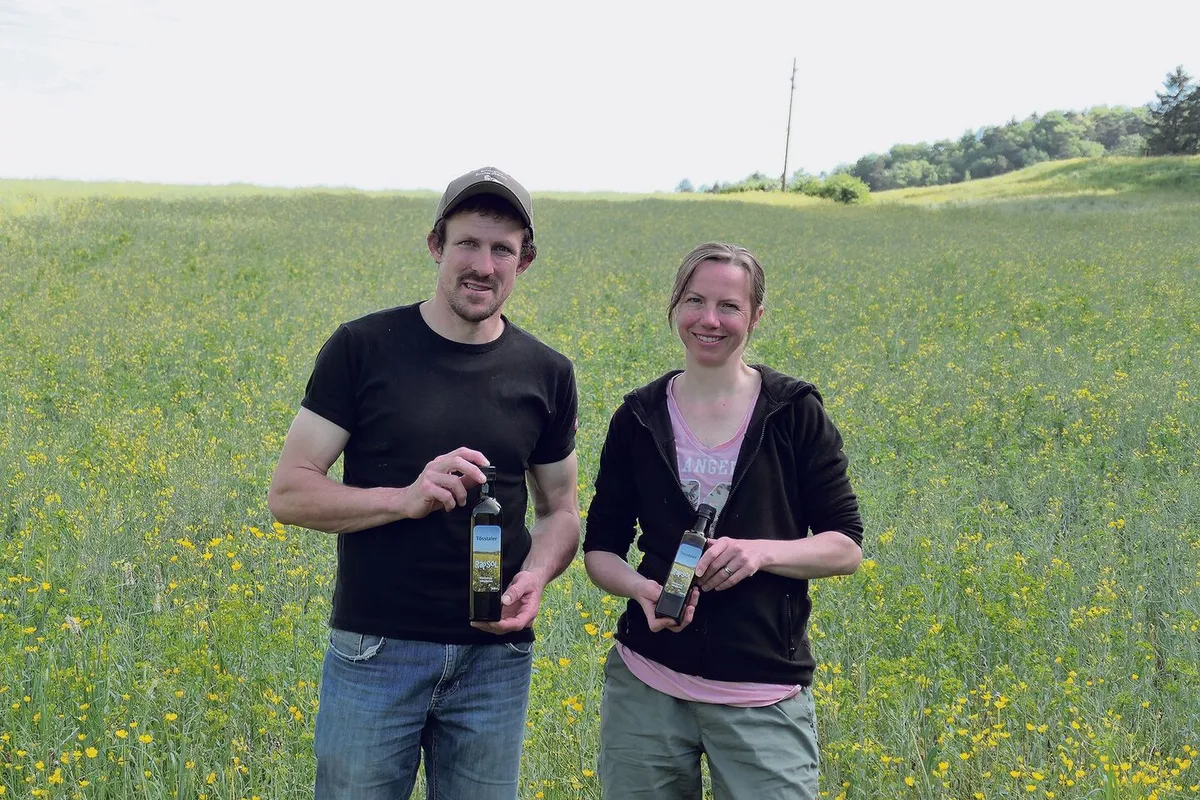 e33a810997a90917bb9f2c52032597cbb4ca3c51d7b67109bc8da6bcd9e523cb Die Ernte rückt näher: Felix und Nathalie Stahel lassen auch dieses Jahr eigenes Rapsöl pressen.