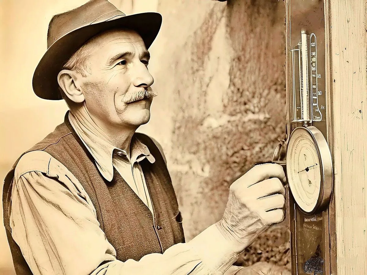 617ca776b7e543f5c6c1ccbbc549165a78c36ce2336655dd7eb7a353c00b8061 Früher hat man an das Barometer geklöpfelt, um sich zu vergewissern, dass es «schön und trocken» anzeigt, damit man mit der Heuet loslegen konnte.