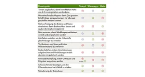 Verschiedene Einsatzgebiete für Striegel, Wiesenegge und Walzen auf den Wiesen und Weiden. Quelle: AGFF-Informationsblatt, leicht angepasst