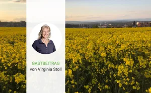 Die Landwirtschaft tut schon genug für die Artenvielfalt, findet Virginia Stoll und verweist auf die derzeit blühenden Felder und Bäume.