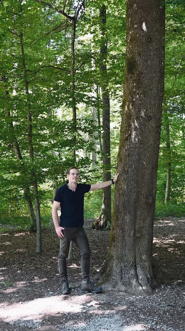 61a90a273d376d6979918af71b72000c98cbdd1d9276356fb078555f94dbd273 Wo fotografiert man Philipp Egloff? Natürlich im Wald. Der stattliche Spitzahorn eignet sich bestens als Sujet.