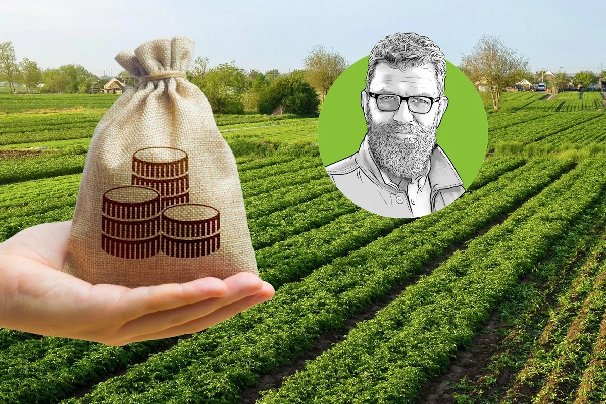 Symbolbild mit einem «Sack voller Geld» vor einem Acker.