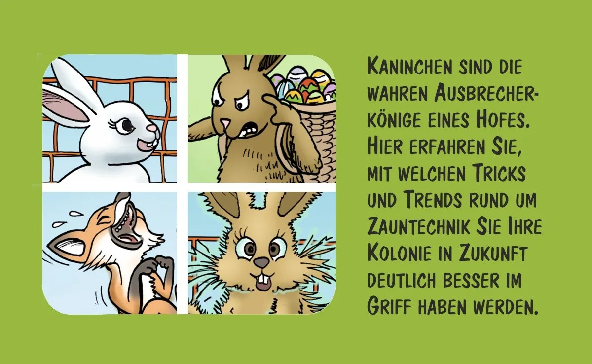 Cartoon von Marco Ratschiller/Karma: Zäune, aus denen Kaninchen nicht ausbrechen