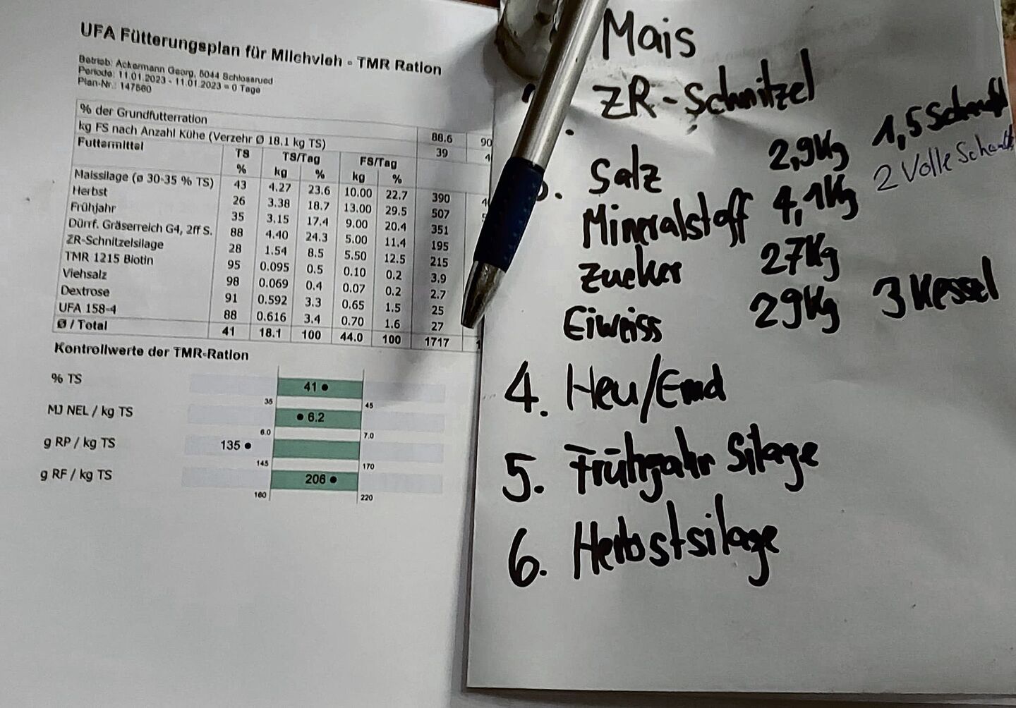 Neben Silage und Heu kommen bei einer Totalmischration auch Kleinkomponenten wie Salz dazu.