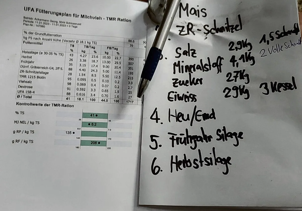 Neben Silage und Heu kommen bei einer Totalmischration auch Kleinkomponenten wie Salz dazu.