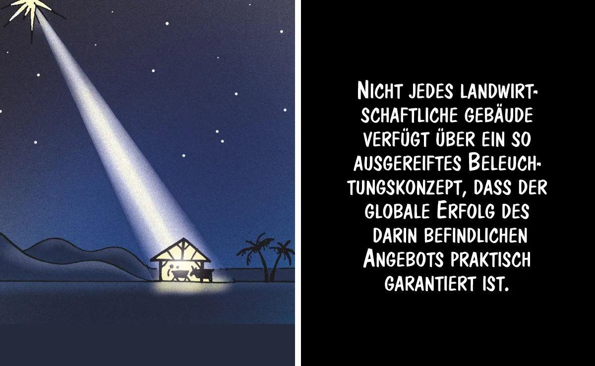 Cartoon von Marco Ratschiller/Karma zu Licht im Hofladen