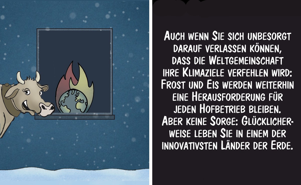Keine Probleme mit Frost und Eis auf dem Hof: Cartoon von Marco Ratschiller/Karma