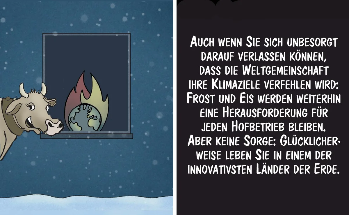 Keine Probleme mit Frost und Eis auf dem Hof: Cartoon von Marco Ratschiller/Karma