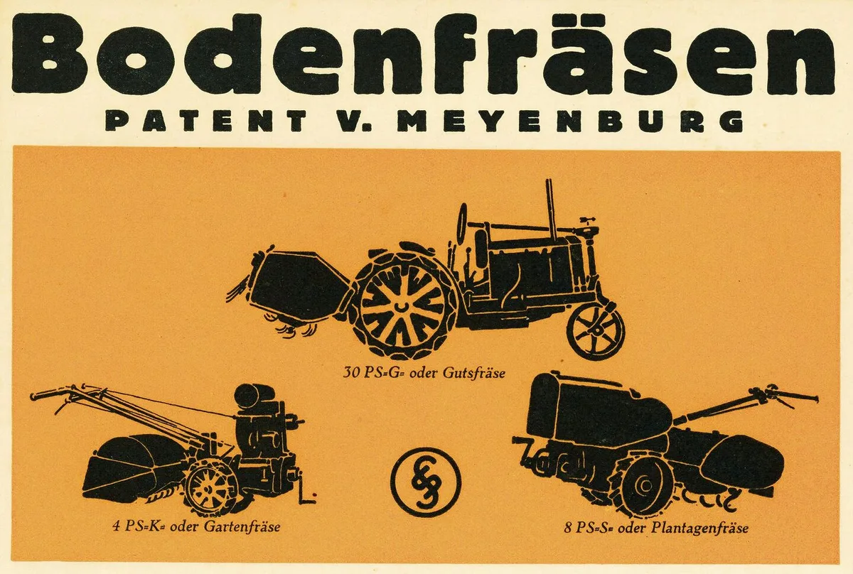 9814bcd46550c46062cb18bb45154b27fccd5b81c4d2627d7fca76115ebf6e66 Die von Konrad von Meyenburg erstmals 1910 patentierte Bodenfräse wurde in der Praxis für Gärtner, Bauern und Gutsbesitzer weiterentwickelt.
