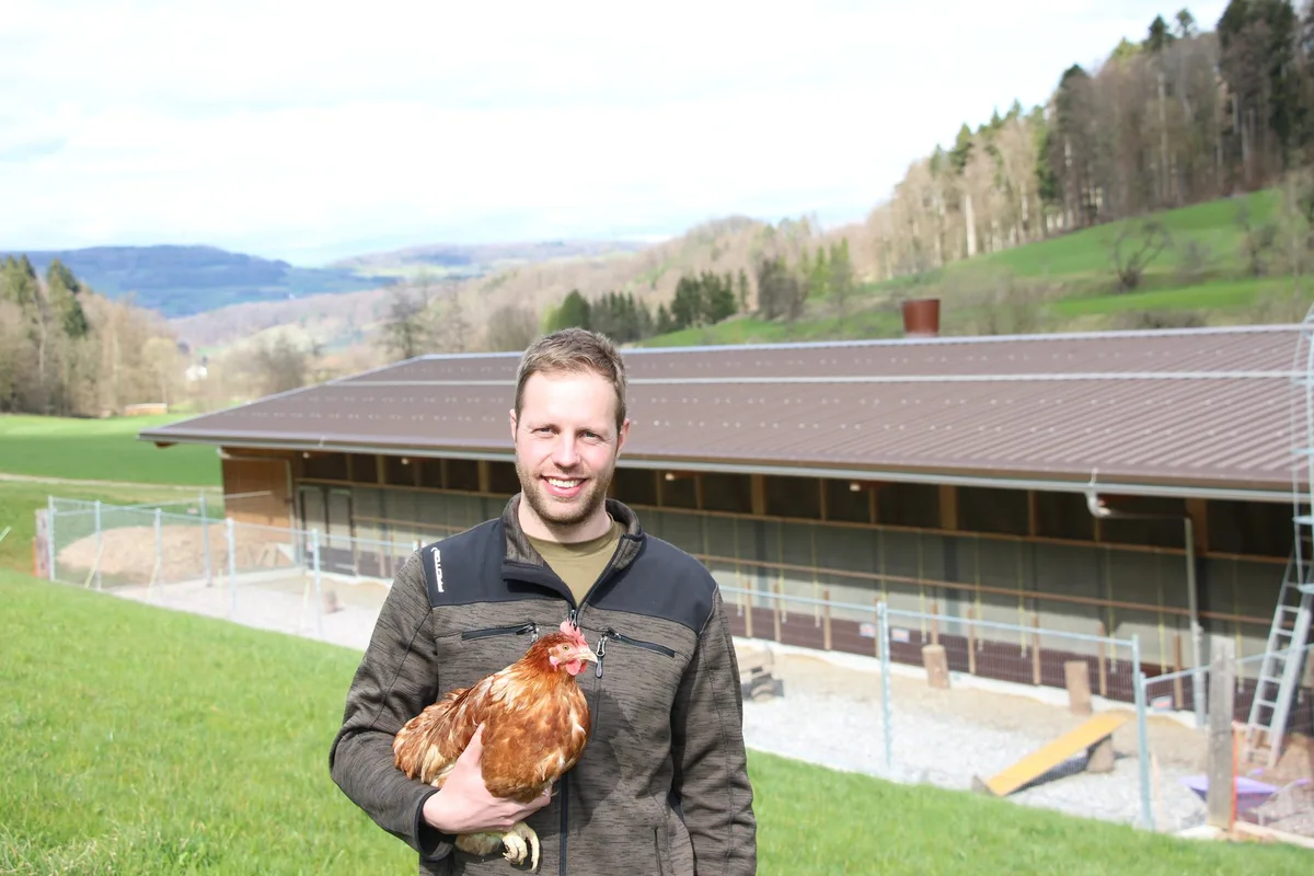 Braune Hühner passen zu Raphael Meiers Biobetrieb
