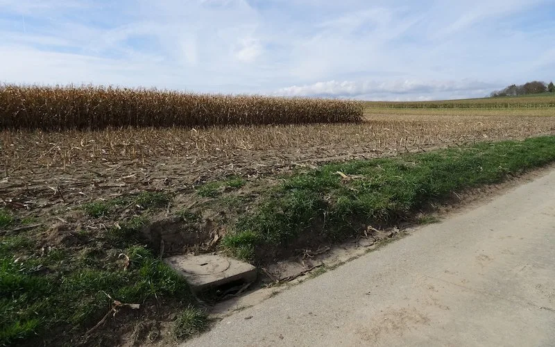 d906c30c3b56bed9d96316f0958e3457d47f4b78 Über solche Einlaufschächte gelangt Wasser vom Feld und vom Flurweg direkt ins nächste Gewässer – ein hydraulischer Kurzschluss. (Bild Eawag, Urs Schönenberger)