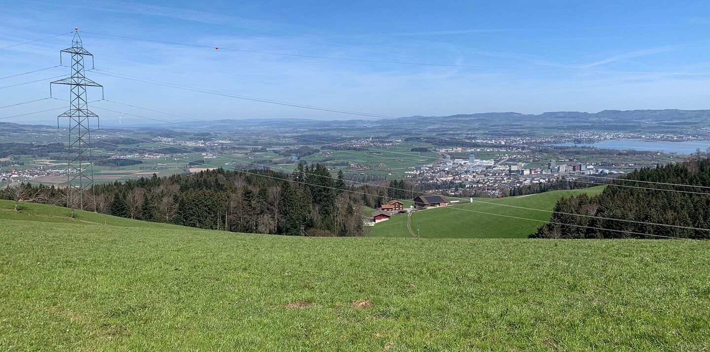 Vom neu ausgeschiedenen Zuströmbereich Zugersee sind wenige Luzerner, viele Zuger, aber noch keine Schwyzer Betriebe betroffen. Blick vom Luzerner Michelskreuz Richtung Rotkreuz und Zugersee.