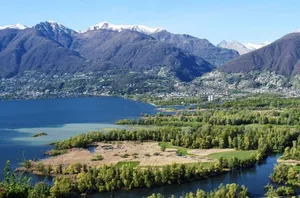 Blick auf die Bolle di Magadino an der Mündung des Ticino.