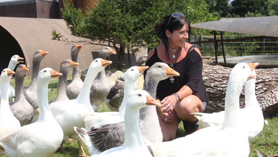 Andrea Aeppli mit ihren Gänsen