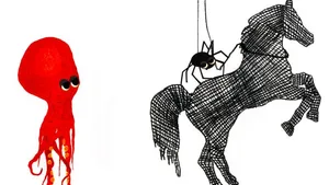 In der Bildergeschichte «Die Tintenspinner» liefern sich Krake und Spinne ein Kunstduell.