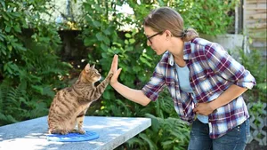 Nadja Isenschmit hat Katze Oona das «High Five» beigebracht.